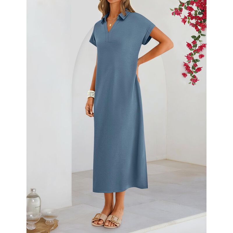 Merokeety Vestido Largo Mujer Mangas Cap Cuello... image number null