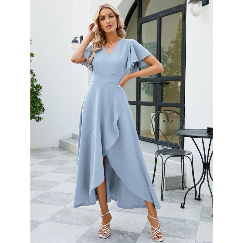 Vestido Largo ZZV Azul Aqua con Cintura Envolve... image number null