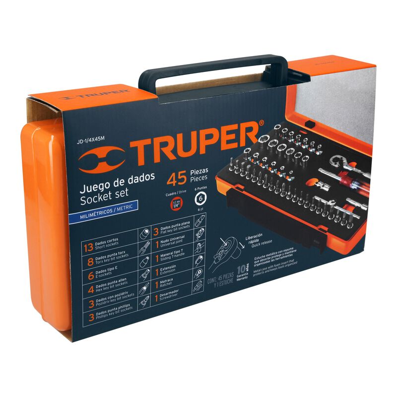 Juego de 45 Herramientas Cuadro 1/4' Mm para Me... image number null