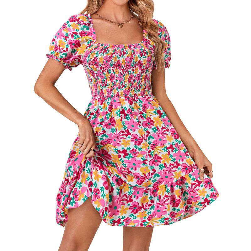 Vestido Rooscier Estampado Floral Rosa con Cint... image number null