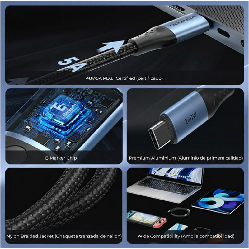 Cable USB-C VENTION TREBH 2 Metros 240 W (5A), ... image number null