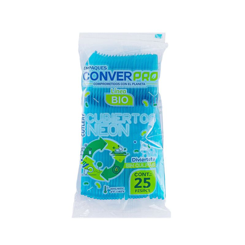 CUCHARA PLASTICA AZUL NEON 25 PZ CONVER image number null