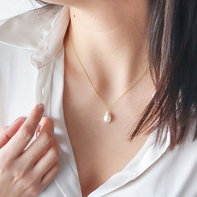 Dije  Perla con Cadena De Plata con Ba&ntilde;o de Oro image number null