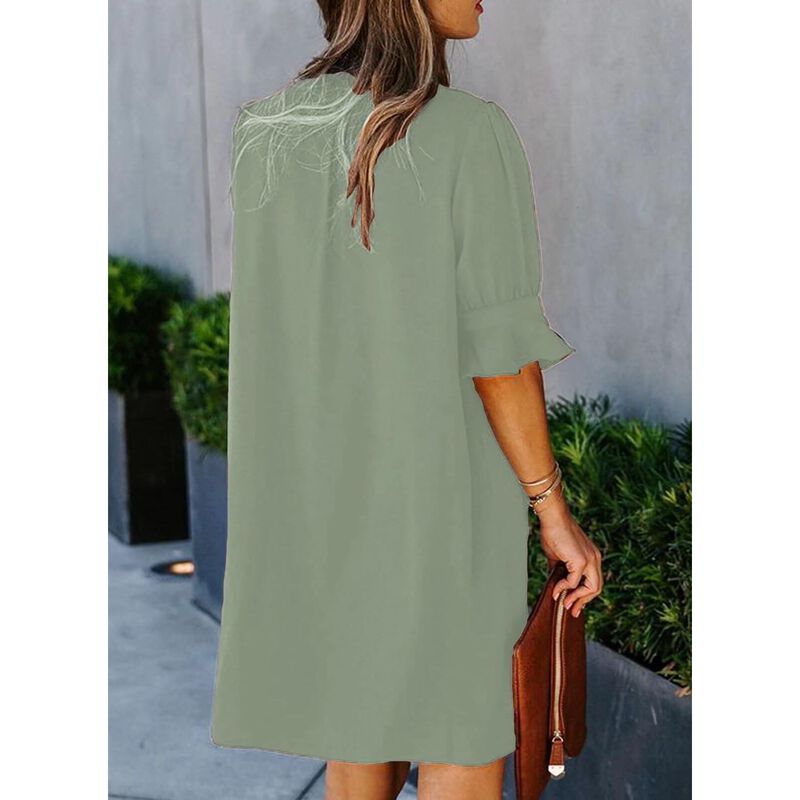Vestido Wkior Mujer Cuello V Manga Corta Verde ... image number null