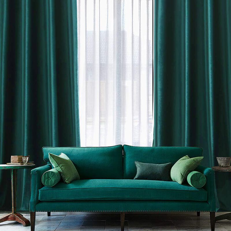 Cortinas Miulee De Terciopelo Verde Oscuro, 132... image number null