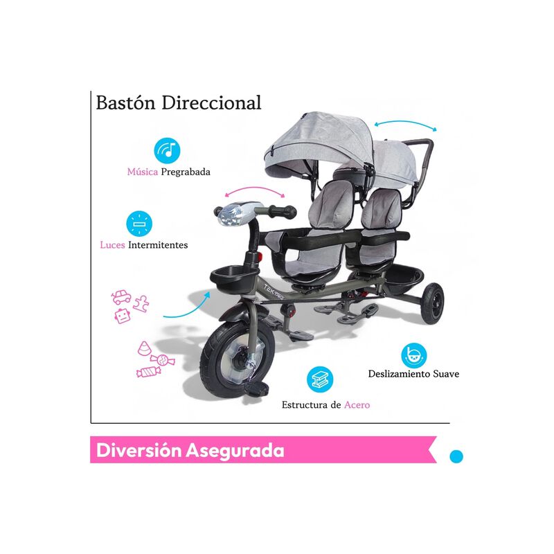 Triciclo Para Ni&ntilde;os Gemelar Doble Tek-2029 Gira... image number null