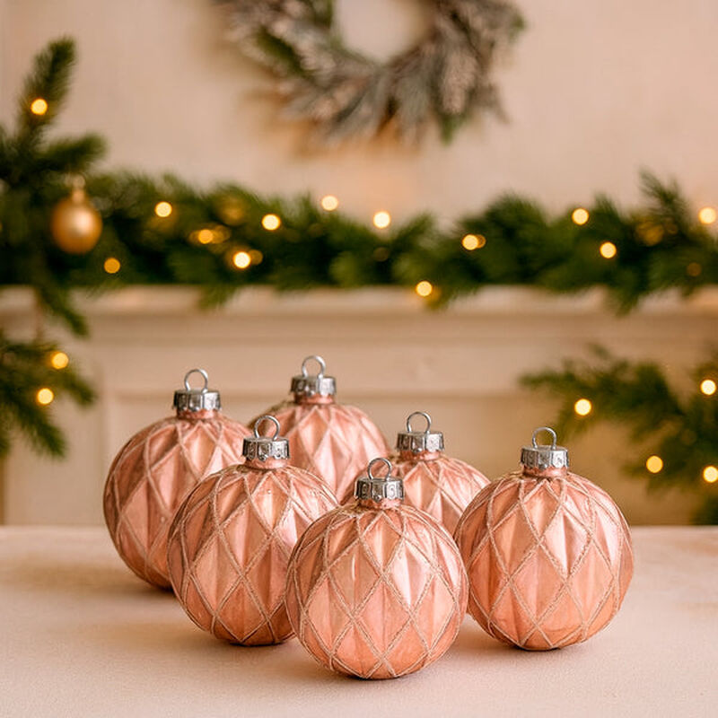 Set De 6 Esferas Navide&ntilde;as Rosa Rose Gold Con R... image number null