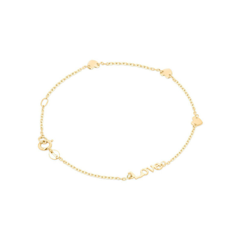 Pulsera De Oro Amarillo 14K Con Corazones (Love... image number null