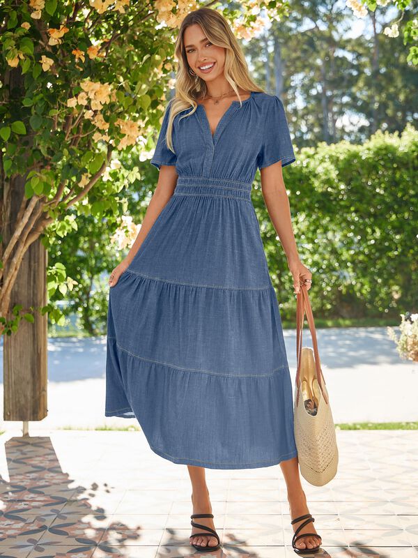 Vestido Simplee Denim Maxi Boho Azul L image number null