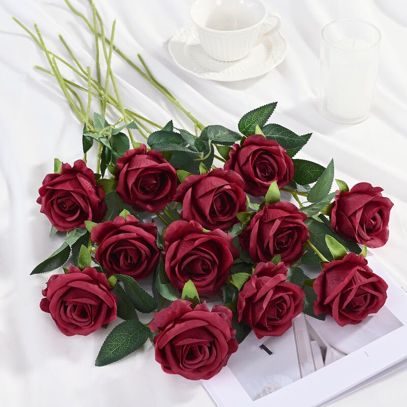 Rosas Artificiales Yastouay 200 Piezas Burdeos ... image number null