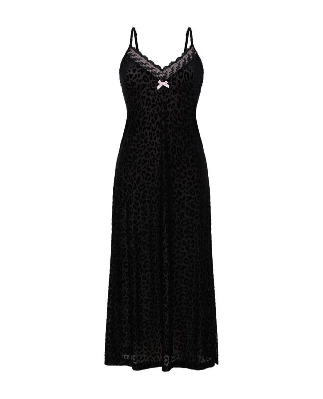 Camis&oacute;n Largo Flocado Lohe Negro image number null