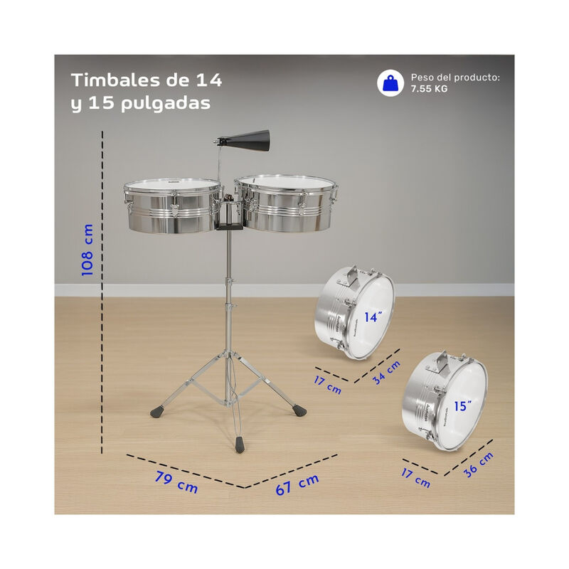 Timbales Vaso Largo 14 Y 15 Pulgadas Con Cencer... image number null