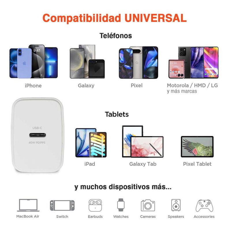 Cargador r&aacute;pido AC HYPERGEAR USB-C PD 40W GaN P... image number null