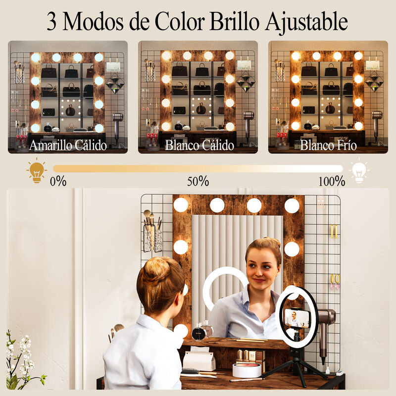 Tocador Maquillaje con Espejo LED y Banco image number null