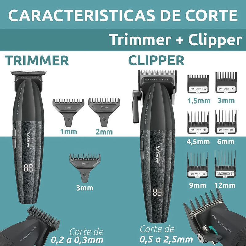 Kit de Barber&iacute;a Profesional VGR V-640 Clipper Y... image number null