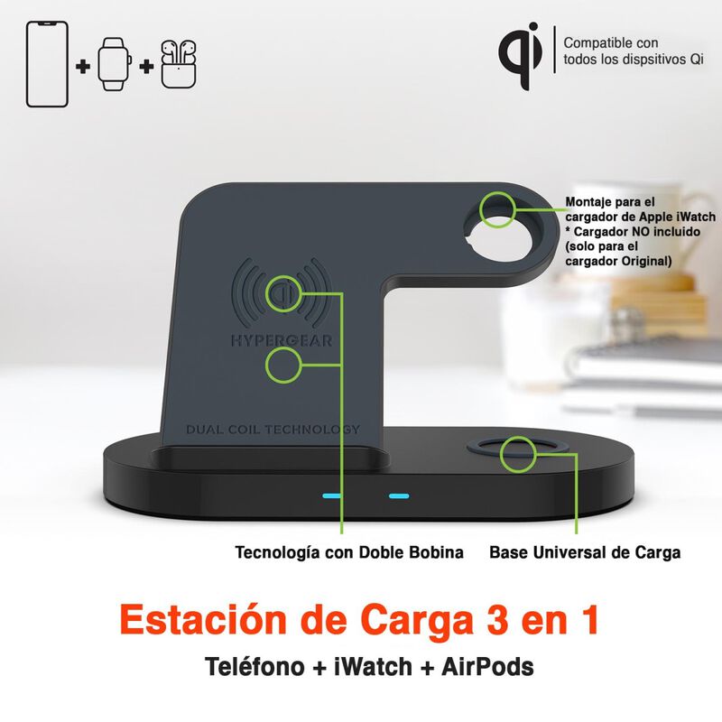 Base de Carga HYPERGEAR inal&aacute;mbrica Qi 3en1 par... image number null