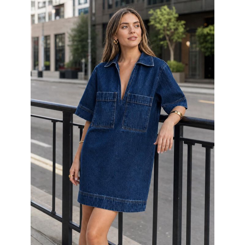 Vestido Camisa Denim Fisoew Cuello V Mini - Azu... image number null