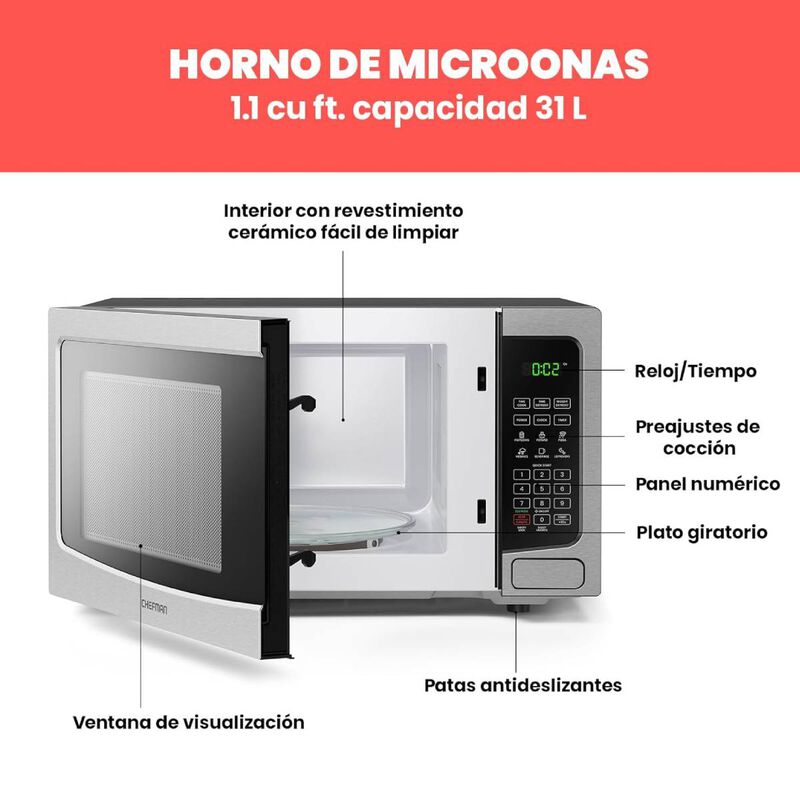 Horno de Microondas Acero Inox Chefman  1.1 Pie... image number null