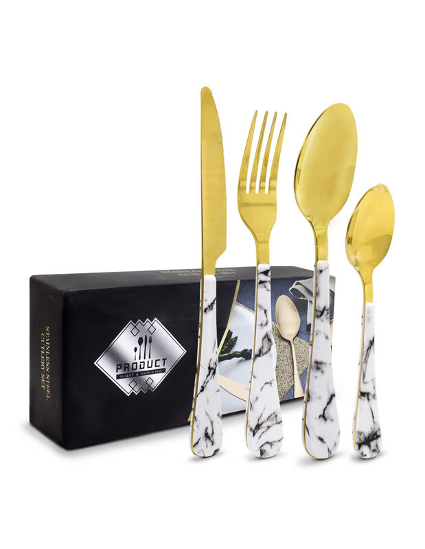 Juego de Cubiertos Marmol Dorados image number null