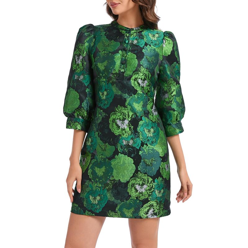 Vestido Mini Shift Floral Verde Ladyful image number null