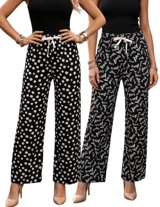 Set De Dos Pantalones De Mujer De Corte Ancho M... image number null