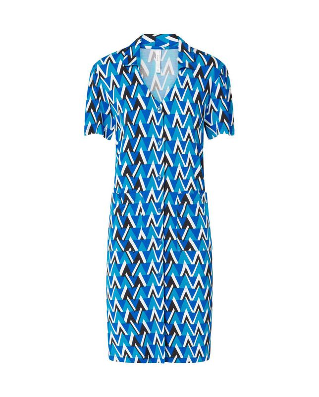 Vestido Corto de Viscosa con Botones Azul image number null