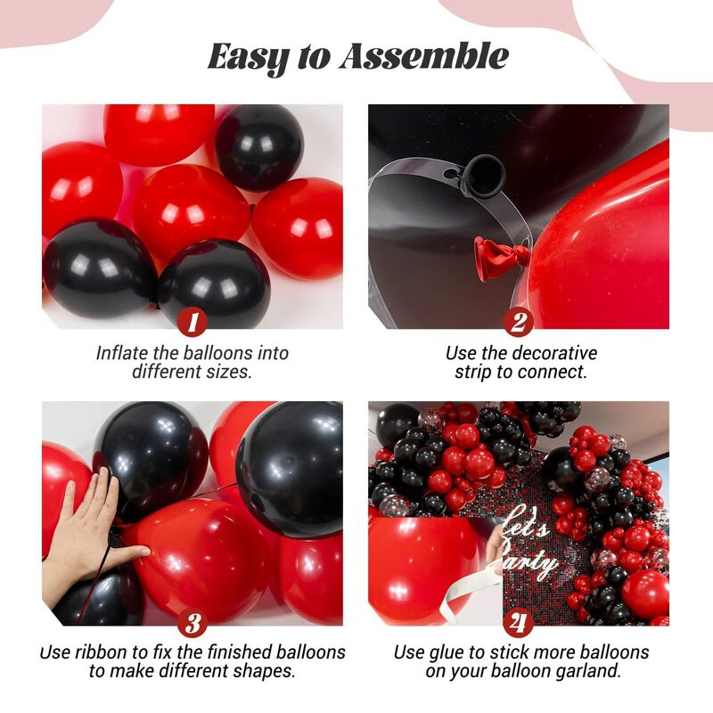 Kit De Arco De Globos Anjerlfu Rojo Y Negro Con... image number null
