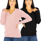 Set De 2 Sueteres Mujer Cuello V Manga Larga SUET-1003 Variedad de Colores Sueteres De Punto Sweaters