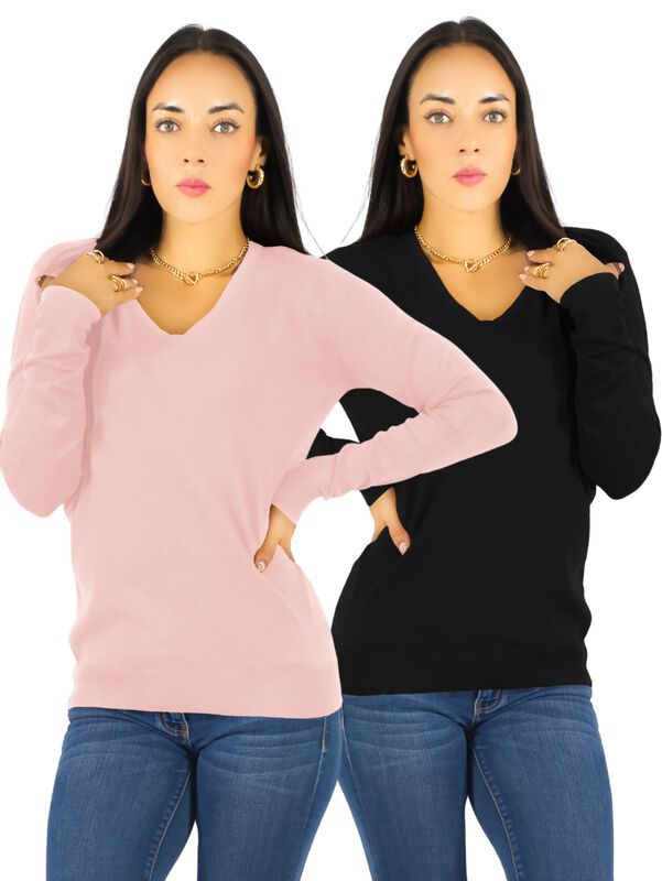 Set De 2 Sueteres Mujer Cuello V Manga Larga SU... image number null