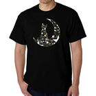 Camiseta Word Art Para Hombre - Gato Sentado en la Luna - Negro