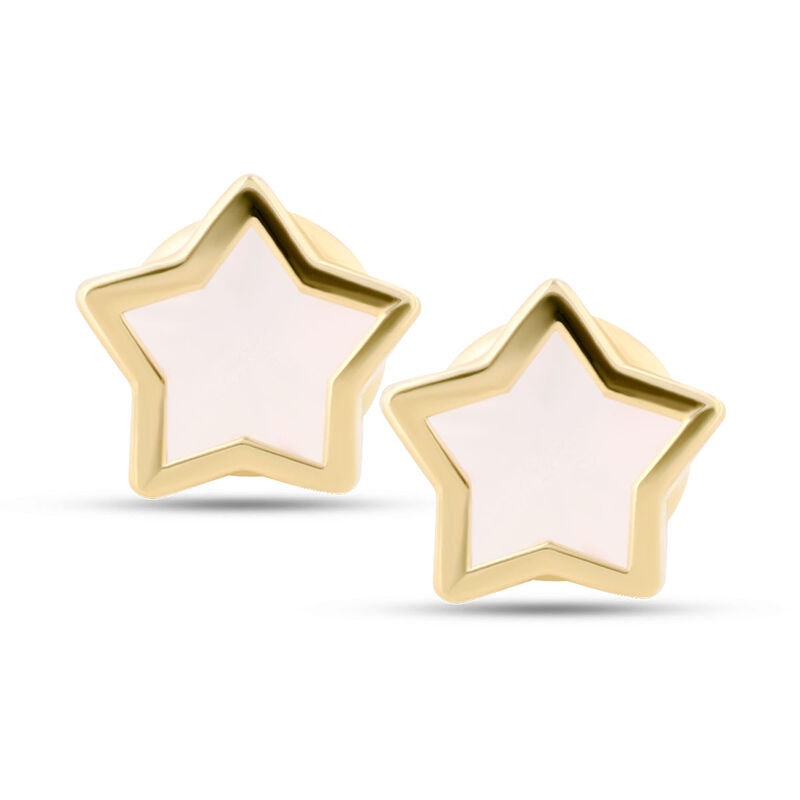 Broqueles De Estrella De Oro Amarillo 14k Con N... image number null
