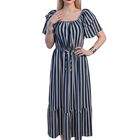 Vestido Midi De Rayas Verticales, Corte Favorecedor Ves-1065 Negro Elegancia Casual Y Estilo Sofisticado Para Mujer