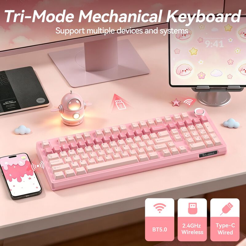 Teclado Solakaka Ki99 Pro 96% Inal&aacute;mbrico Rosa image number null