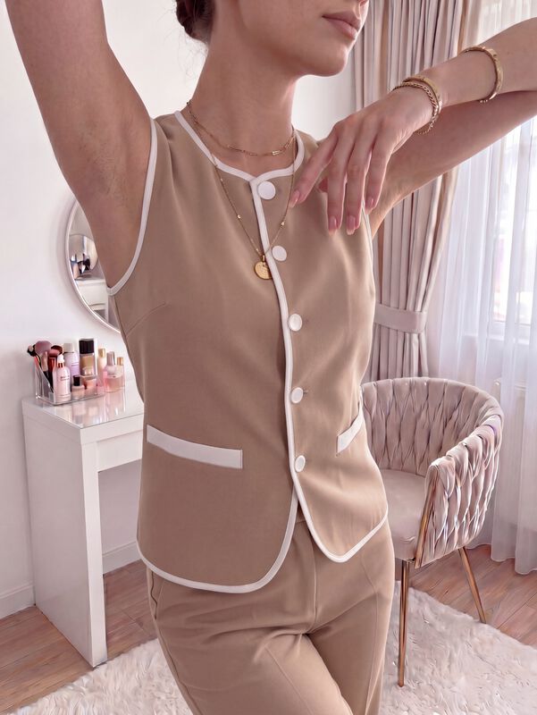 Conjunto Moderno 2 Piezas, Chaleco Con Botones ... image number null