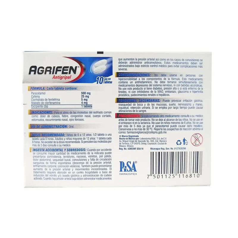 Agrifen 500/25/5/4 Mg 10 Tableta(s) image number null