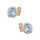 Aretes Oro Amarillo 10k Con 2 Pts De Diamante Y Topacio Sky Blue