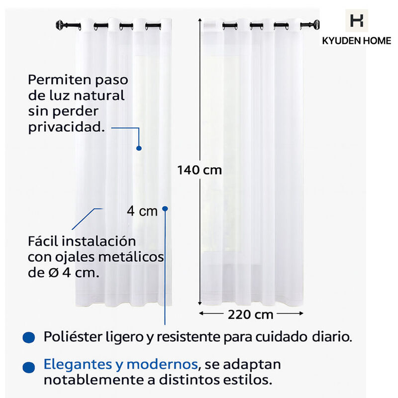 Cortinas Transl&uacute;cidas 2 Paneles 140x220 cm Colo... image number null