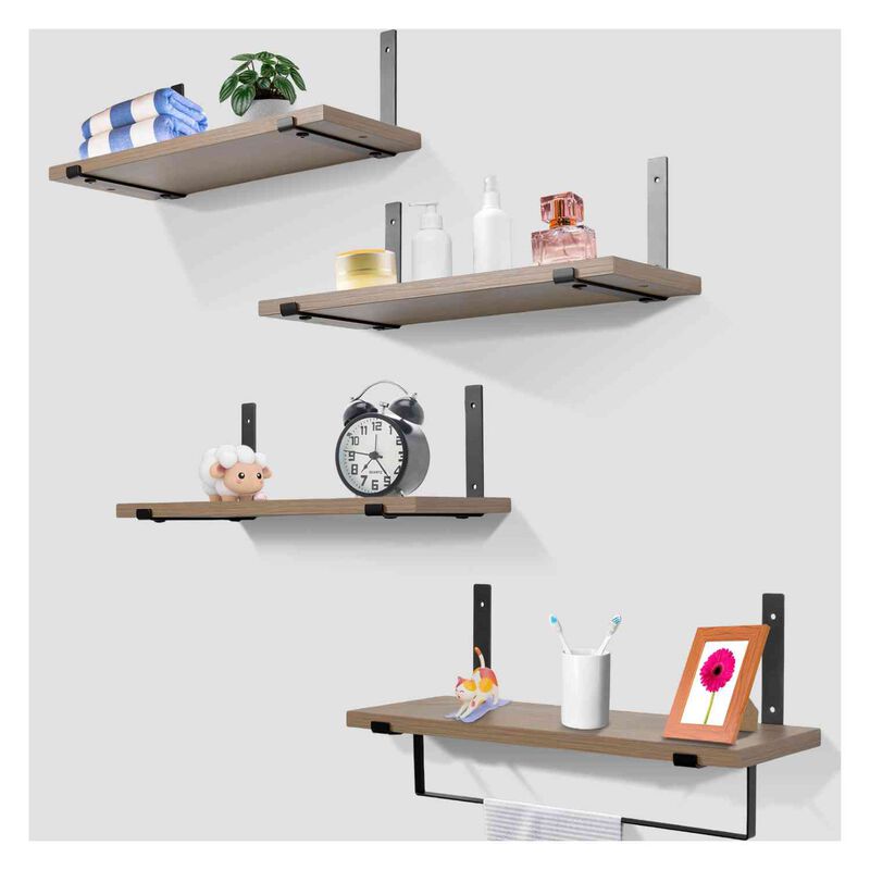 Set 4 Repisas Madera Flotantes Modernas Industr... image number null