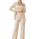 Conjunto 3 Piezas Conj-0236 Crema Top Ajustado, Pantal&oacute;n Palazzo Y Camisa Abierta Para Mujer