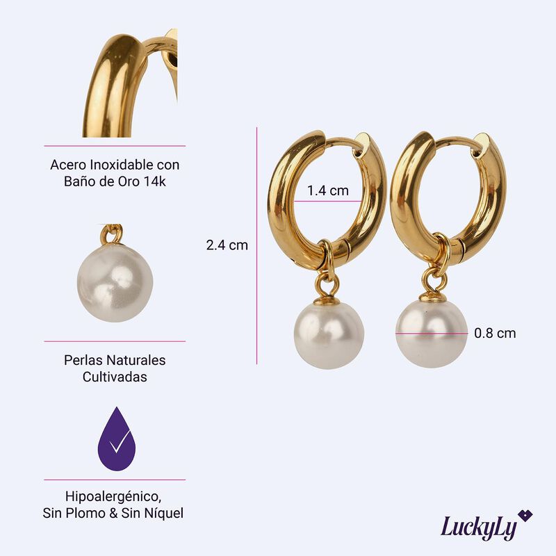 Aretes Mujer Con Perlas Colgantes Luckyly, Arra... image number null