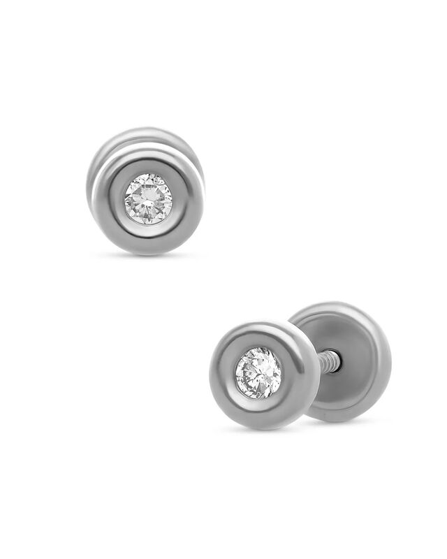 Broqueles Redondos De Oro Blanco 14k Con 6.5pts... image number null
