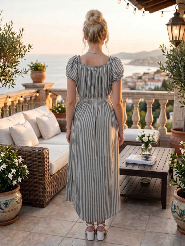 Vestido Maxi Rayado, Escote Hombros Descubierto... image number null