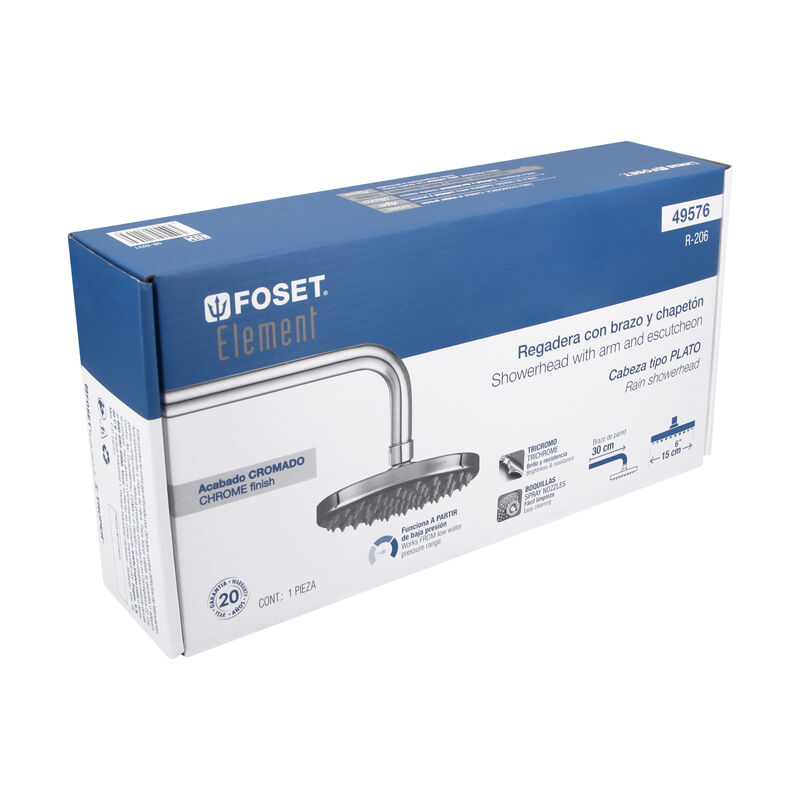 Regadera Cromo 6' Plato Redondo con Brazo Foset... image number null