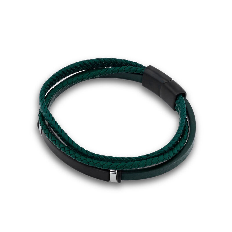 Pulsera De Acero Blanco Y Negro Con Piel De Col... image number null