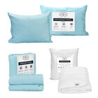 Protector de Colch&oacute;n Impermeable Individual Trinity + 1 juego de S&aacute;banas Trinity Azul Cielo + Almohada Trinity