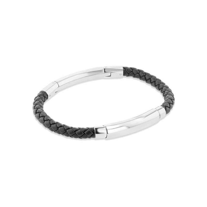 Pulsera De Color Negro De Acero Y Piel Con Zirc... image number null