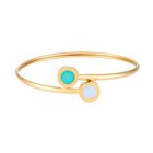 BRAZALETE RIGIDO CHAPADO EN ORO CON CHARMS TURQUESA Y BLANCO