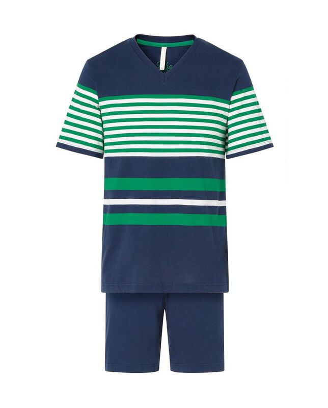 Pijama Corto Rayas para Hombre Azul Marino image number null