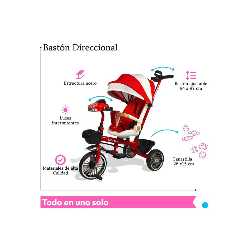 Triciclo Evolutivo 3 En 1 Con Bast&oacute;n Direcciona... image number null