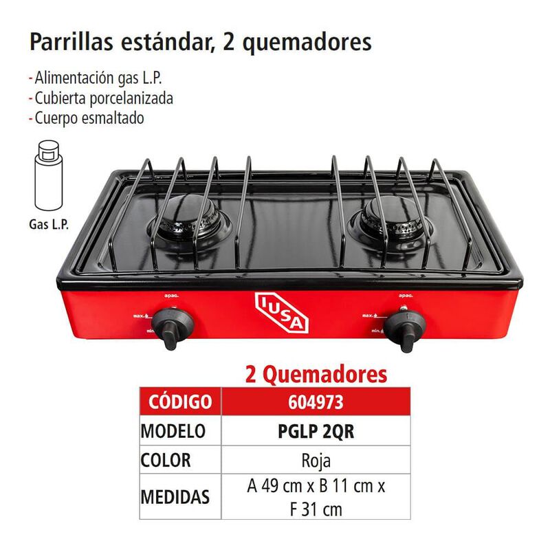 Parrilla A Gas 2 Quemadores Caper Roja image number null